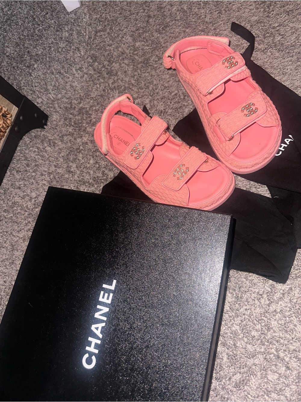CHANEL Coral Pink Crystal CC Strap Sandals - Picture 2 of 10